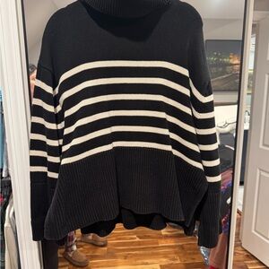 GAP Black and Cream Striped Turtleneck Sweater